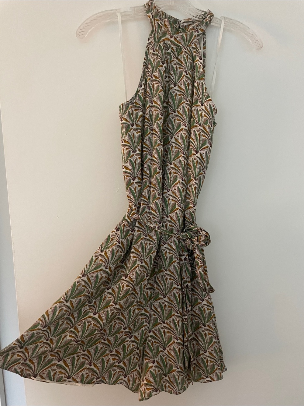 Anthropologie Green Botanical-Print Halter Romper
